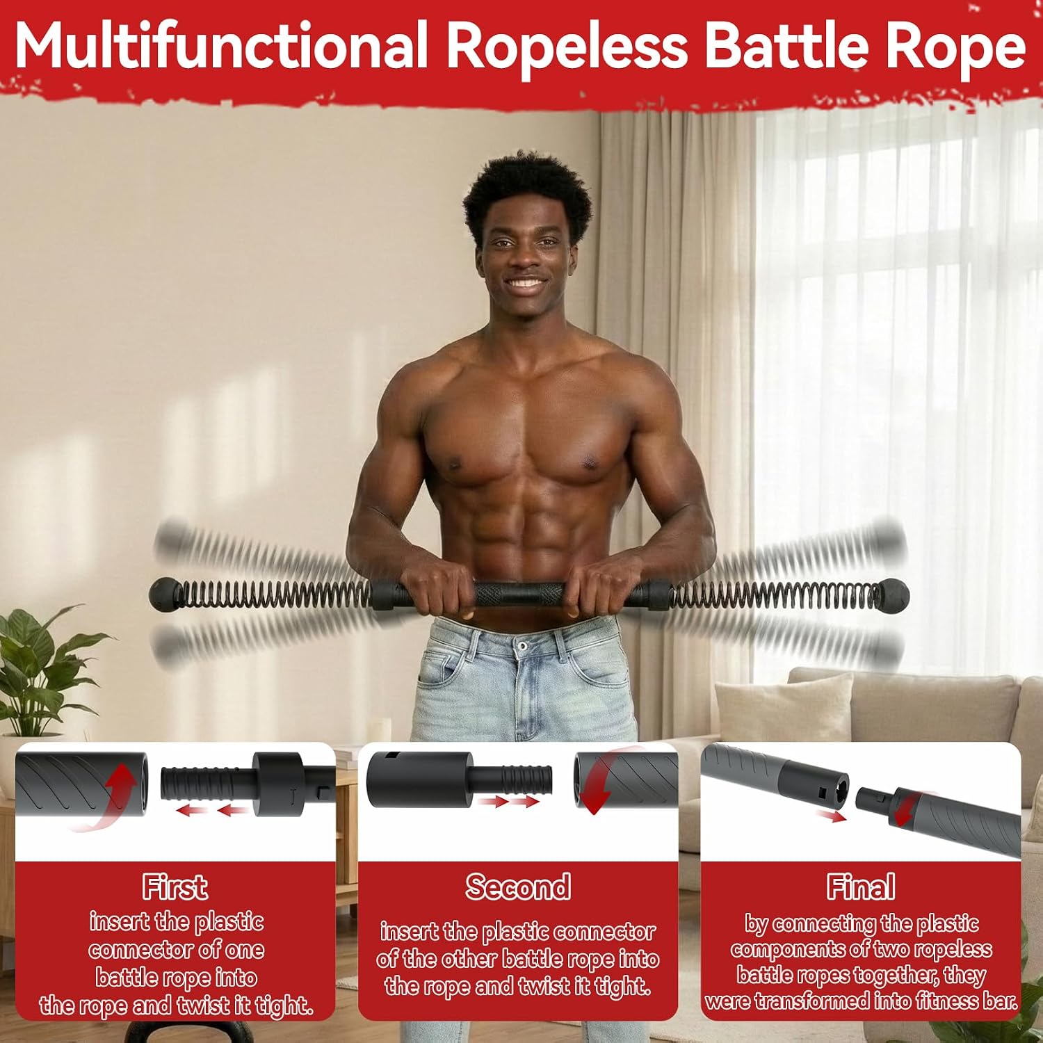 Home Gym Workout - 2-in-1 Upgraded Cordless Battle Rope Power