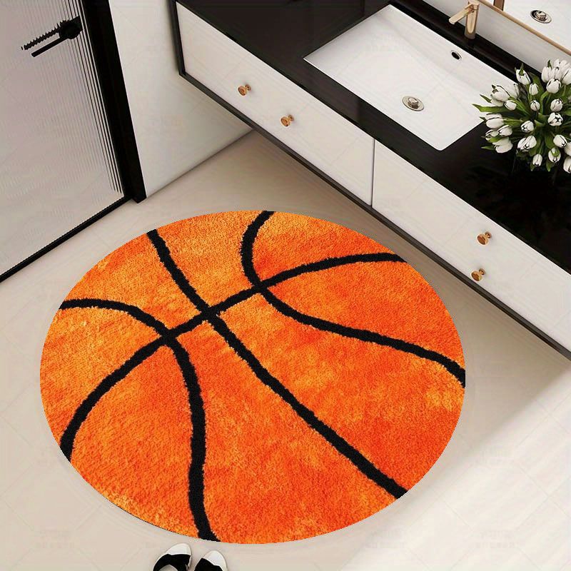 Home Gym Kids - Basketball Pattern Round Rug Flannel Soft