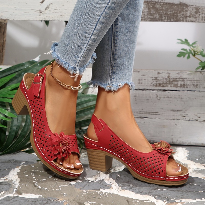Women Chunky Heel Sandals Summ - Ankle Strap Attachment review and price