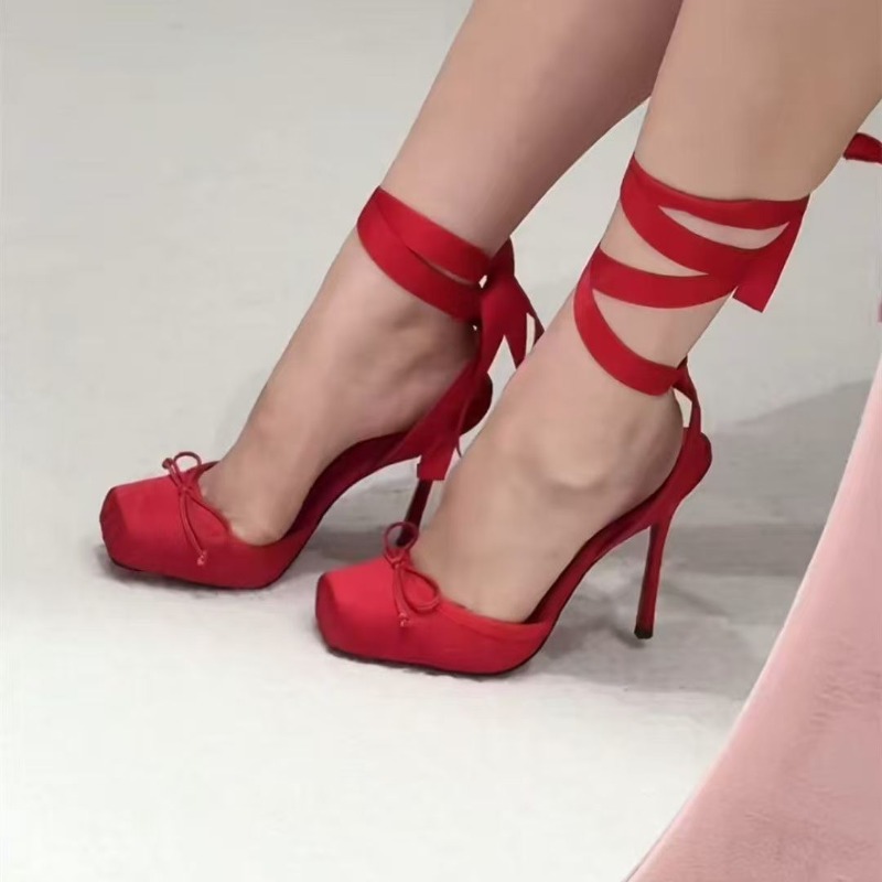 Red High-heeled Shoes, Women's - Ankle Strap Attachment review and price