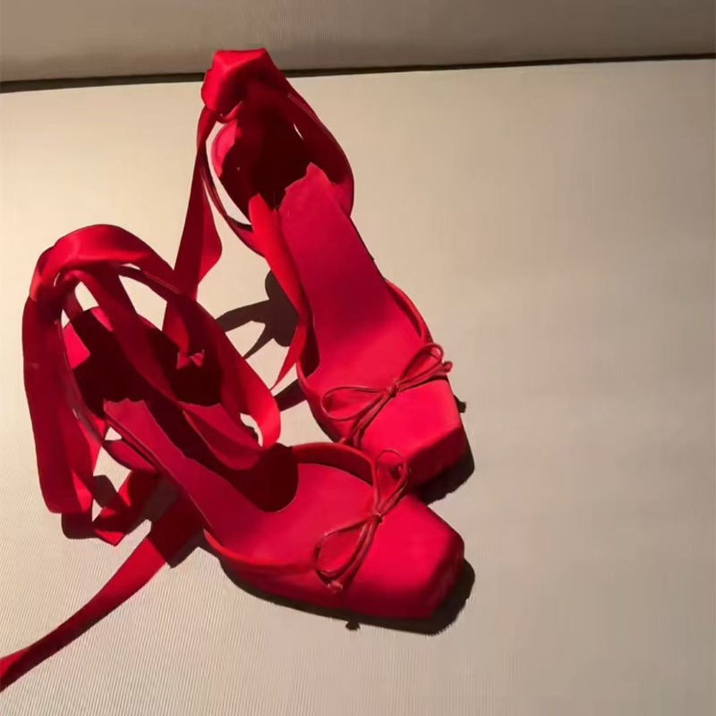 Red High-heeled Shoes, Women's - Ankle Strap Attachment review and price