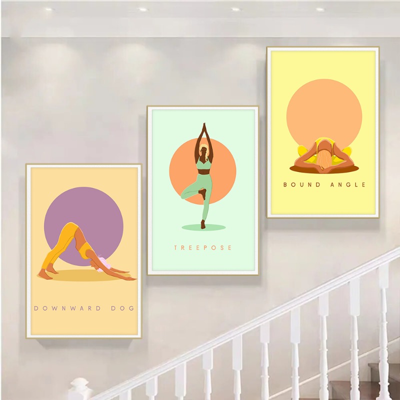 Modern Abstract Yoga Poses Pos - Home Gym Yoga Studio review and price