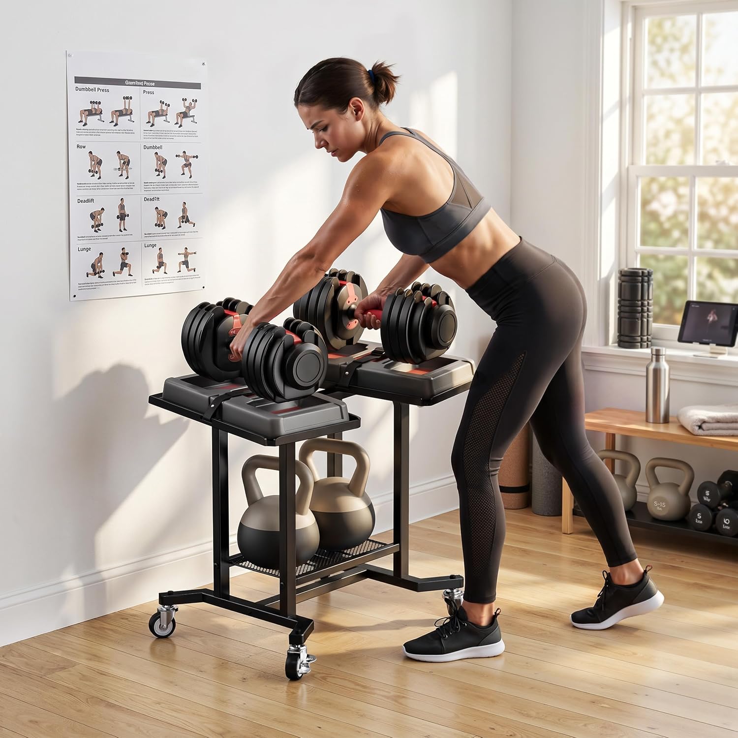 Adjustable Dumbbell Rack Stand - Home Gym Rubber Flooring review and price