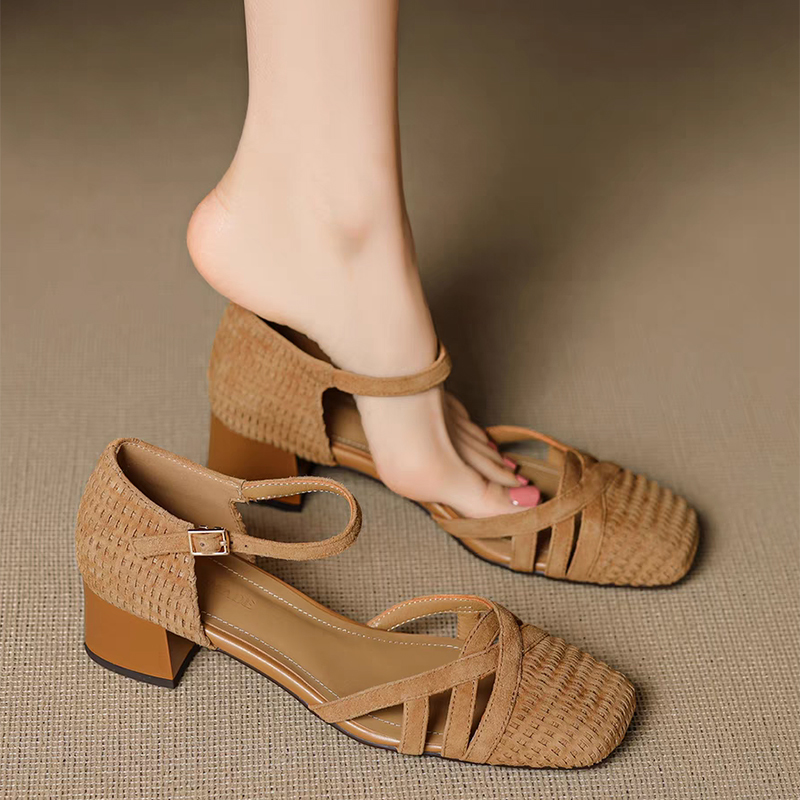 Retro Weave High Heel Sandals  - Ankle Strap Attachment review and price